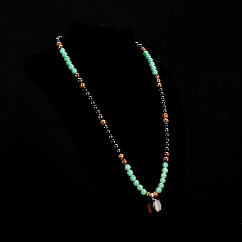 Money Attraction Necklace With GreenAventurine & Tiger Eye Pendant Healing Crystal Stone
