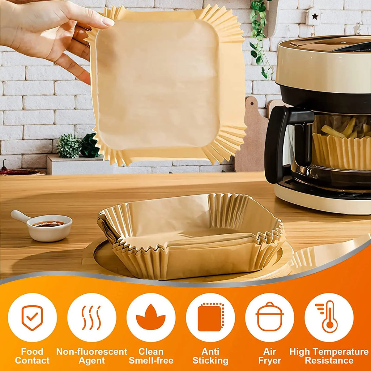 100Pcs Parchment Paper,Air Fryer Paper Liners, Air Fryer Liners Disposable for Microwave