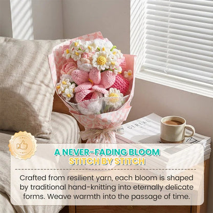 Mother’s Day Gift Pink Crochet Lily Rose Tulip Bouquet
