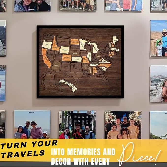 Wooden USA Travel Map PuzzleA Stylish Way to Track Your Journey & Memories