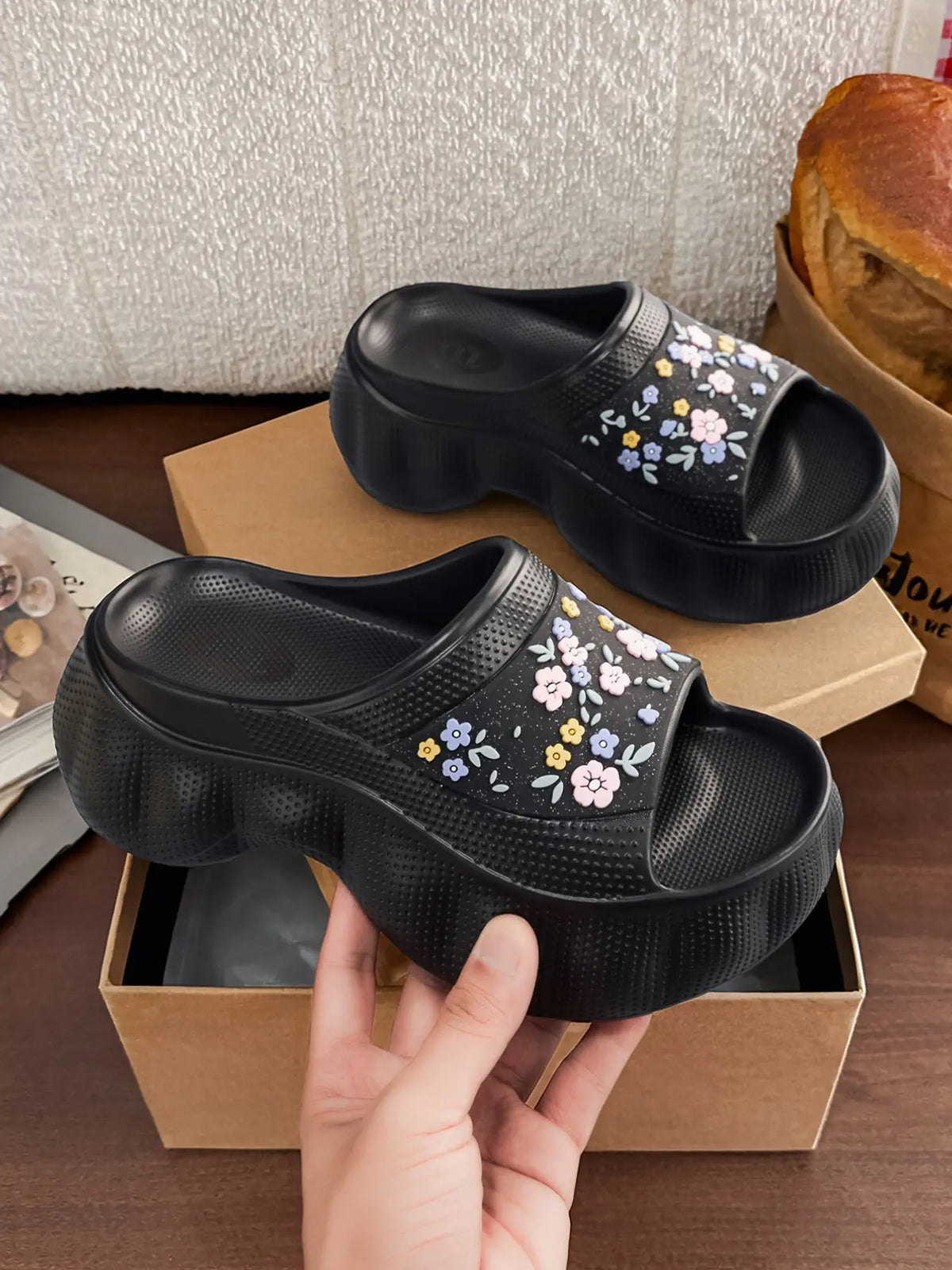 Women's Leaf Design EVA Sandals – Chunky Sole, Breathable