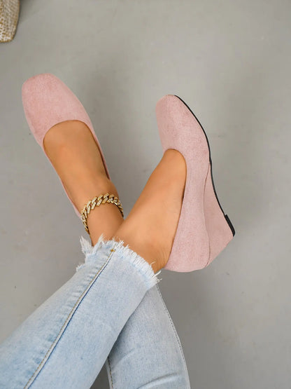 Women's Velvet Shoes – Wedge, Low Heel, Slip-On