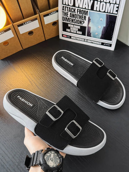 Women's Faux Leather Slides – Open Toe, Lightweight, Breathable