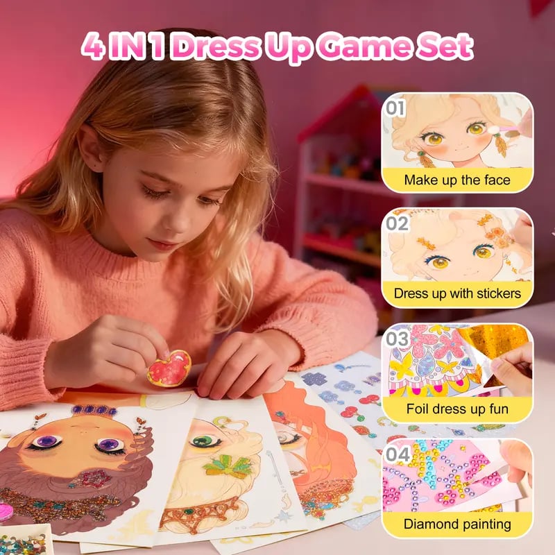 Special Diamond Painting & Princess Book Makeup Craft Kits Foil Art Books Set Play on Paper
