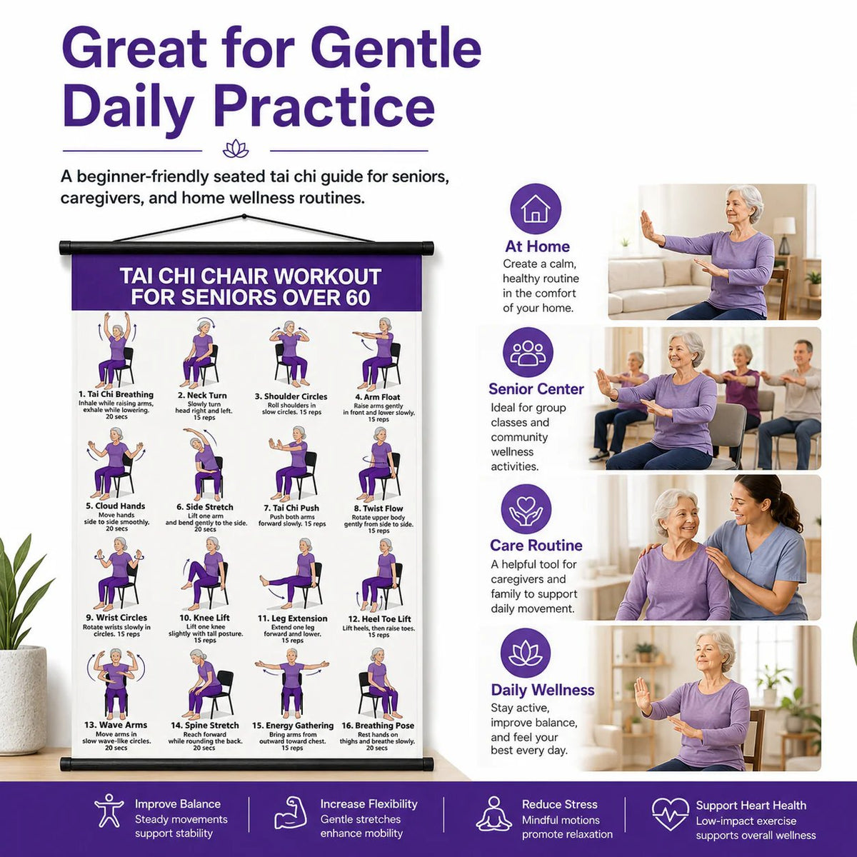 Healthy Aging EssentialTai Chi Chair Workout Chart for Seniors