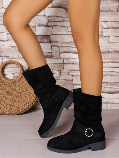 Women's Boho Punk Ankle Boots – Round Toe, Chunky Sole