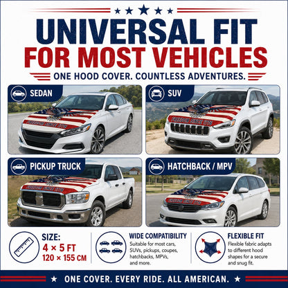 Universal American Hood Flag Cover - Fits Most Cars, SUVs & Pickups