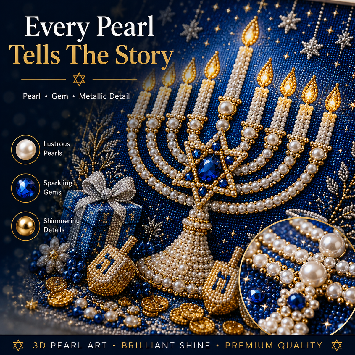 DIY Hanukkah Pearl Art Kit | 8 Festive Designs