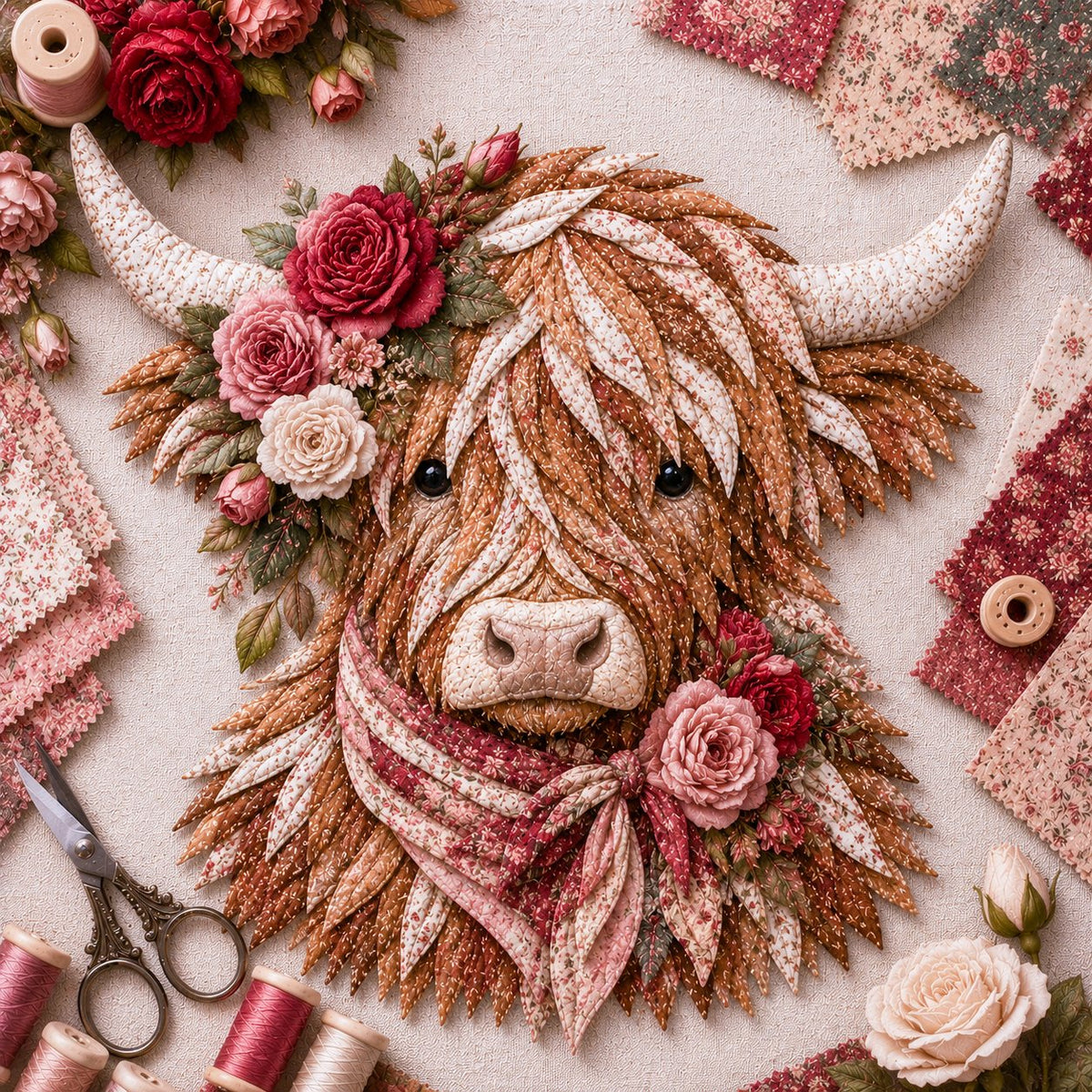Birth Flower Highland Cow 3D Layered Fabric Art DIY Kit (Beginner-friendly) Buy 2 Free Shipping