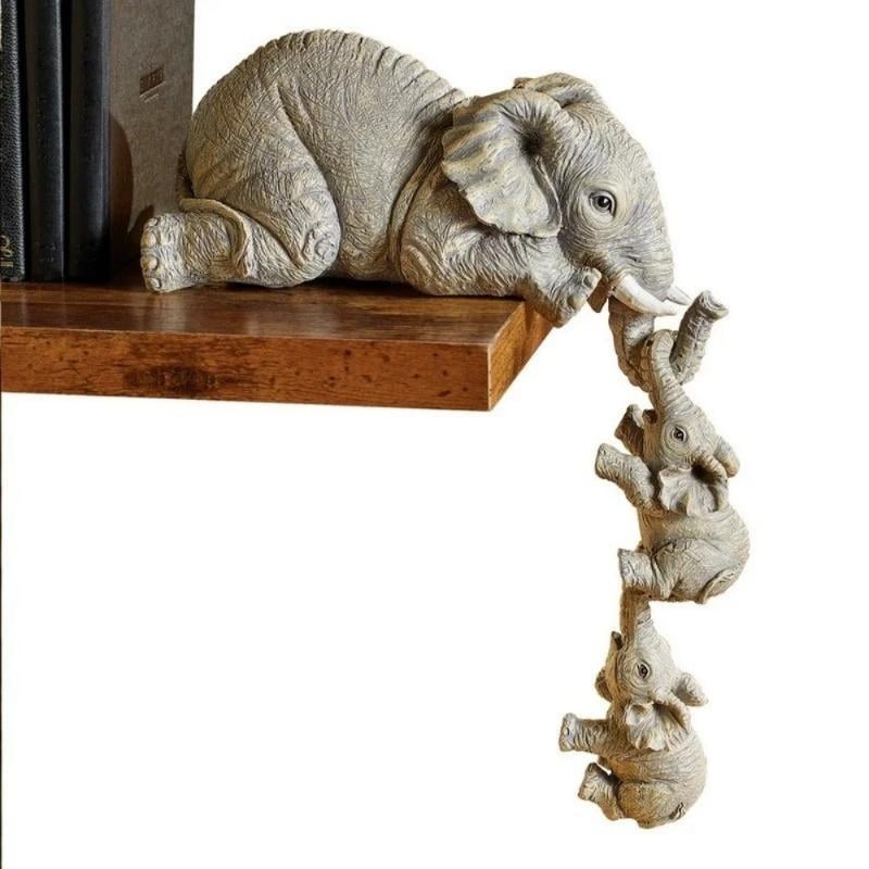 Cute Elephant Hug Baby Resin Figurine Set