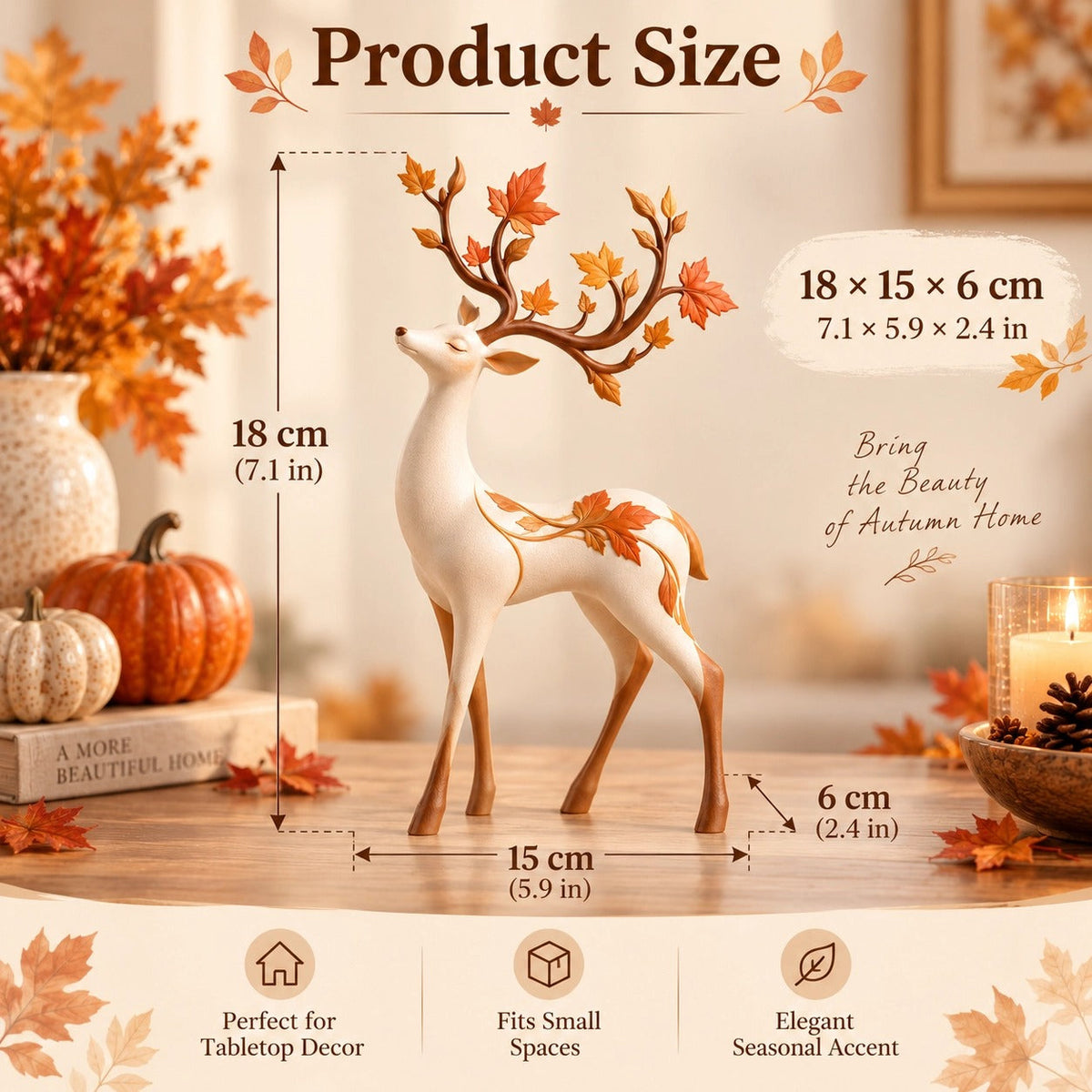 Autumn Leaf Antler Deer Figurine