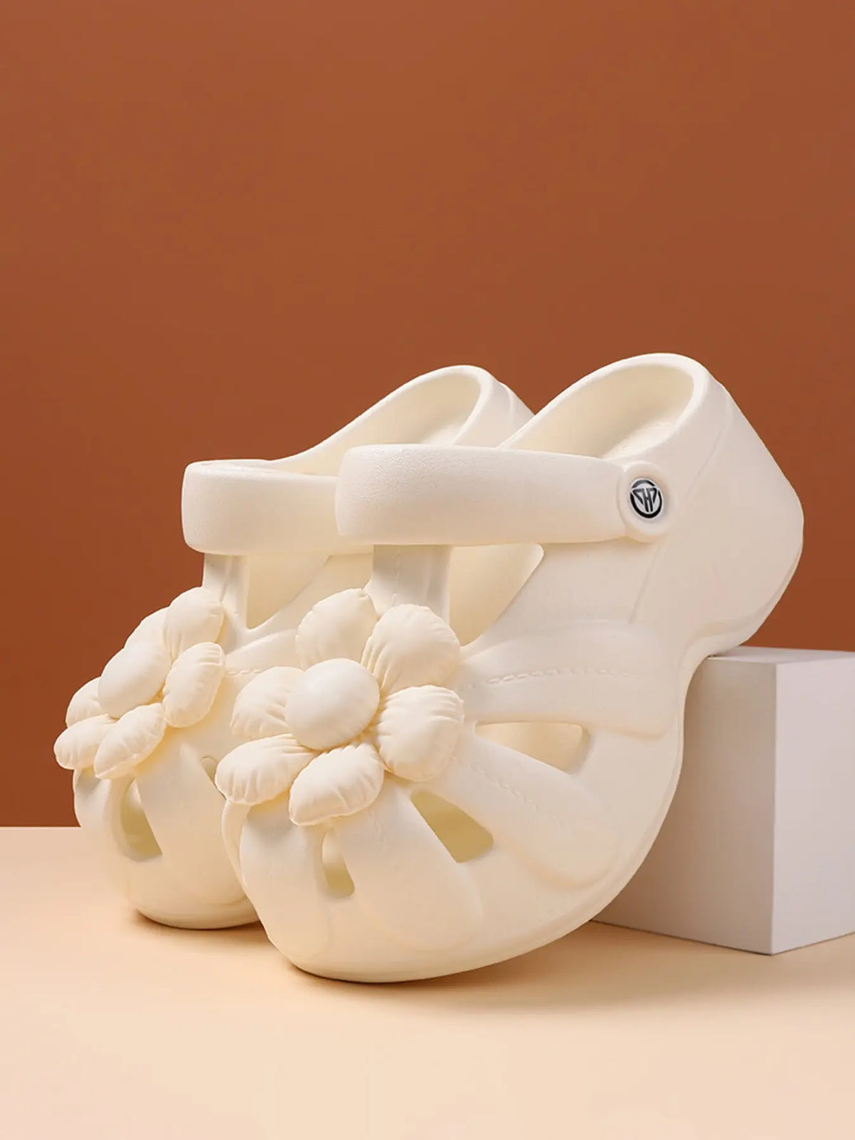 Women's Floral Sandals – Cut-Out, Chunky Sole, Slip-On