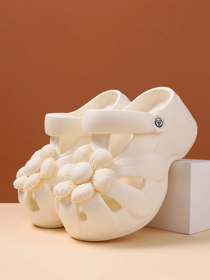 Women's Floral Sandals – Cut-Out, Chunky Sole, Slip-On