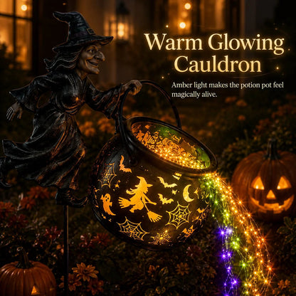 LAST DAY 50% OFF- Flying Witch & Glowing Cauldron Garden Light – Magical Halloween Yard Display