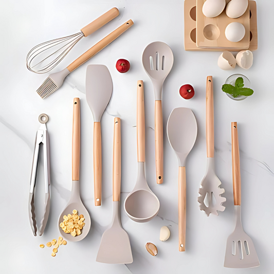 Davy | 12-Piece Silicone Kitchen Tool Set with Wooden Handles