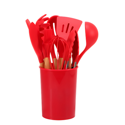 Davy | 12-Piece Silicone Kitchen Tool Set with Wooden Handles