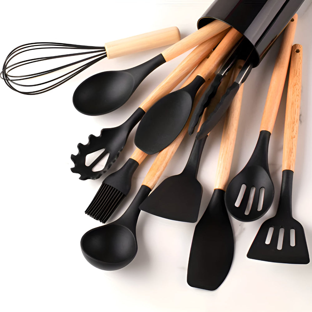 Davy | 12-Piece Silicone Kitchen Tool Set with Wooden Handles