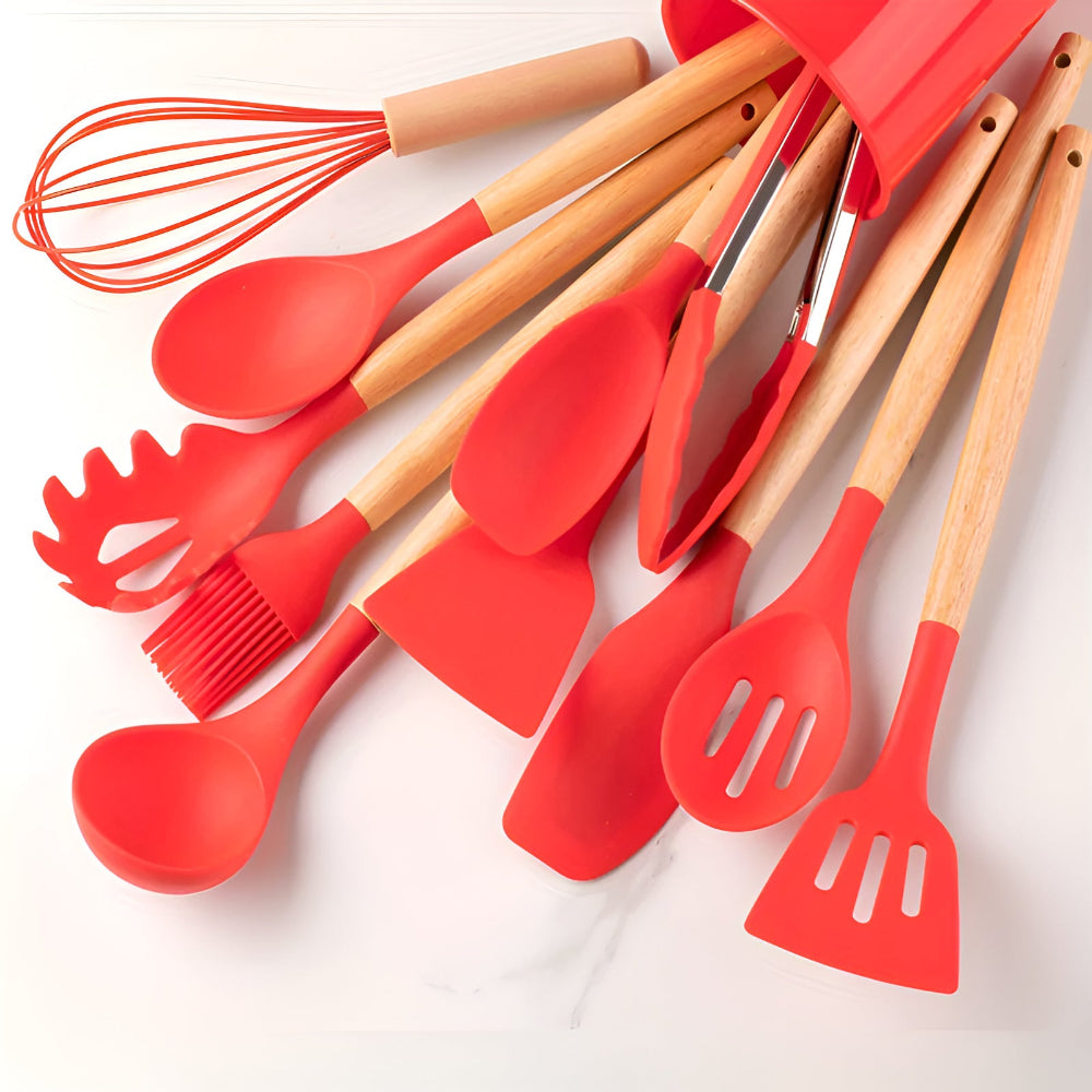 Davy | 12-Piece Silicone Kitchen Tool Set with Wooden Handles