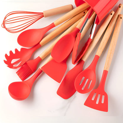 Davy | 12-Piece Silicone Kitchen Tool Set with Wooden Handles