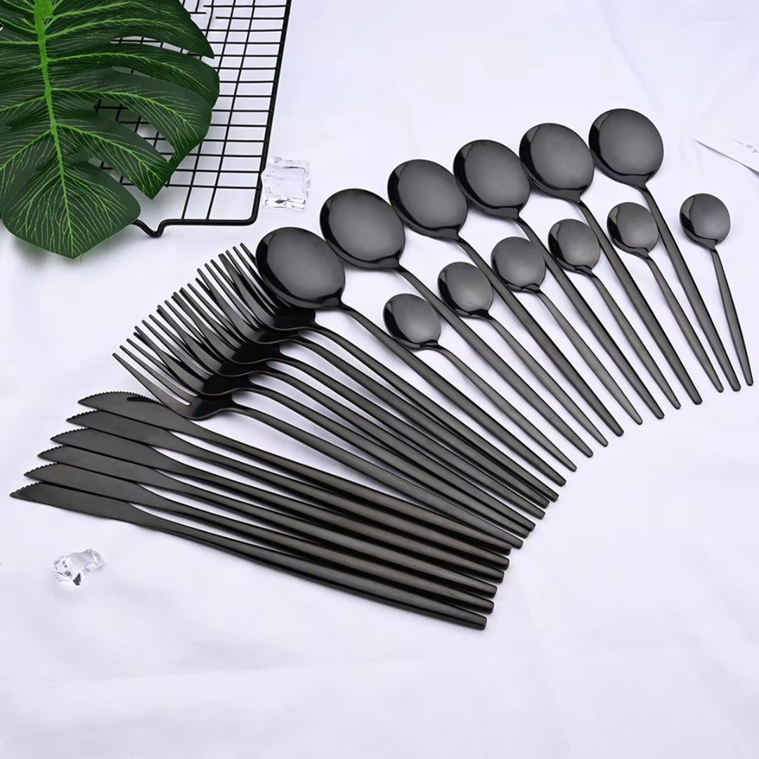 Davy | 24-Piece Cutlery Set | Stainless Steel | Black Design