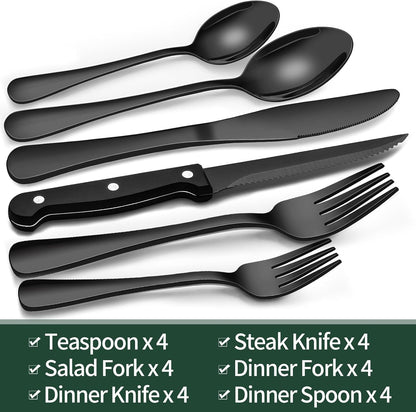 Davy | 24-Piece Cutlery Set | Stainless Steel | Black Design