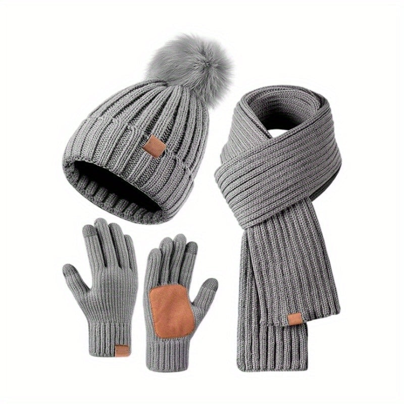 Davy | 3-in-1 Knitted Winter Set with Hat, Scarf, and Touchscreen Gloves
