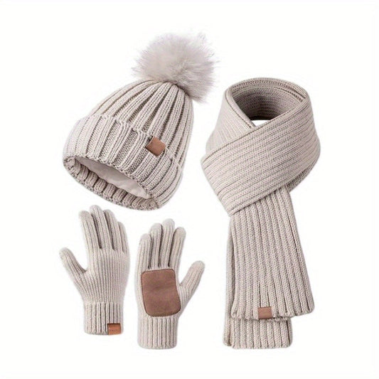 Davy | 3-in-1 Knitted Winter Set with Hat, Scarf, and Touchscreen Gloves