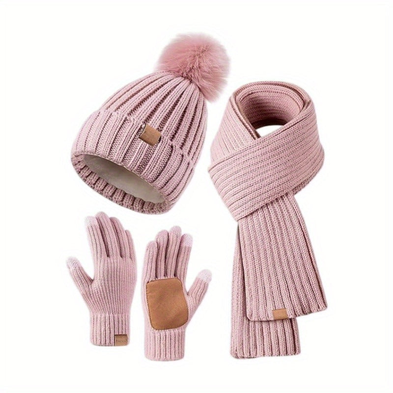 Davy | 3-in-1 Knitted Winter Set with Hat, Scarf, and Touchscreen Gloves