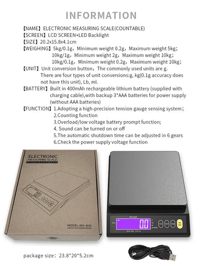Davy | Stainless steel kitchen scale: 5kg/0.1g or 10kg/1g, waterproof