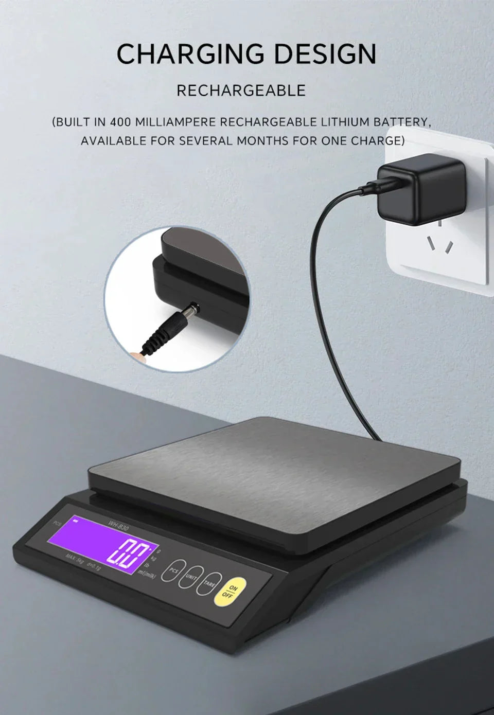 Davy | Stainless steel kitchen scale: 5kg/0.1g or 10kg/1g, waterproof