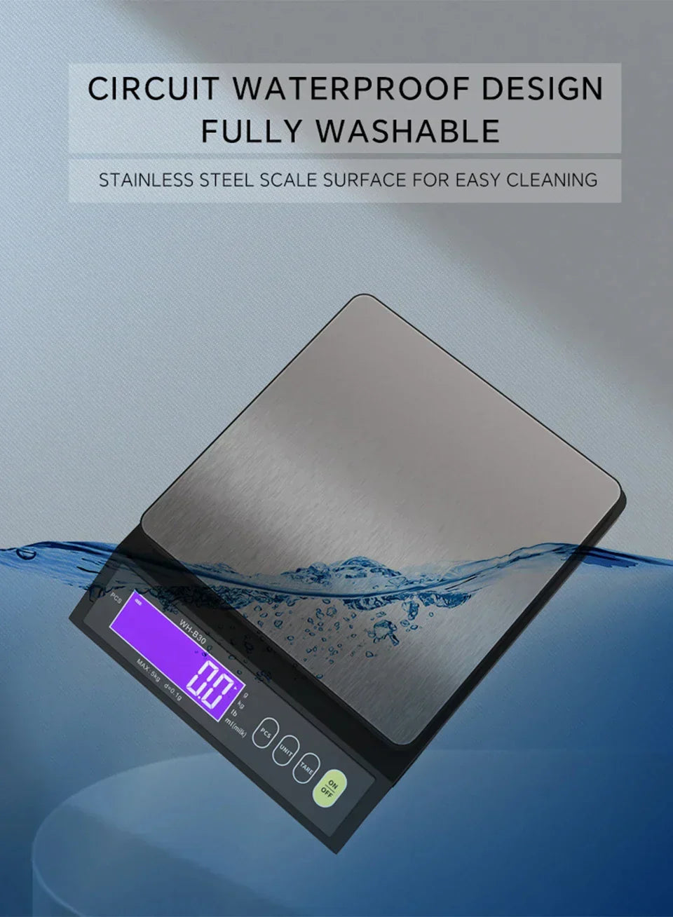 Davy | Stainless steel kitchen scale: 5kg/0.1g or 10kg/1g, waterproof