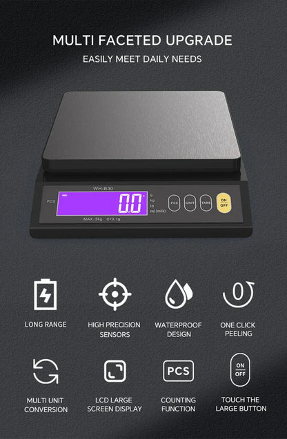 Davy | Stainless steel kitchen scale: 5kg/0.1g or 10kg/1g, waterproof