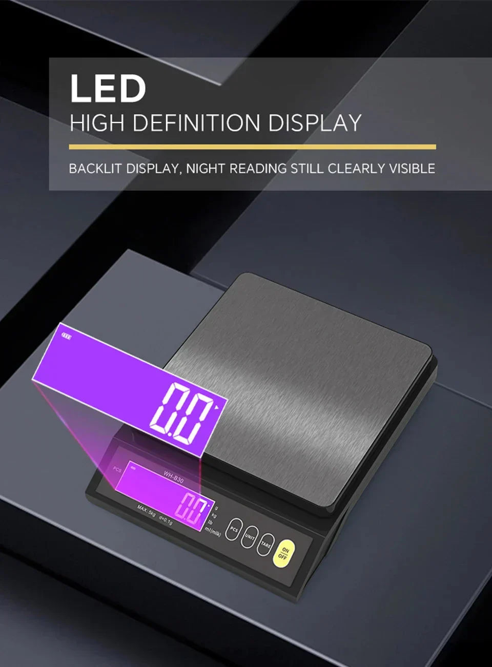 Davy | Stainless steel kitchen scale: 5kg/0.1g or 10kg/1g, waterproof