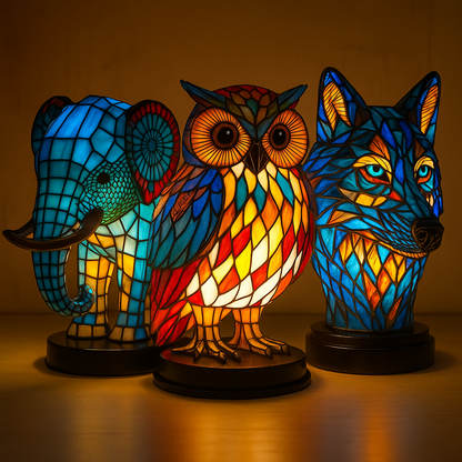 Davy | Animal Head Night Light - Stained Glass Style Accent Lamp