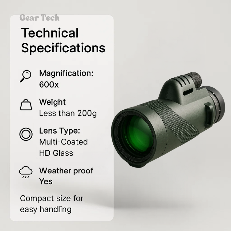 Davy | Compact 600x Ultra-Zoom Monocular | HD Lens, Lightweight & Perfect for Hiking, Birdwatching, and Sports Events