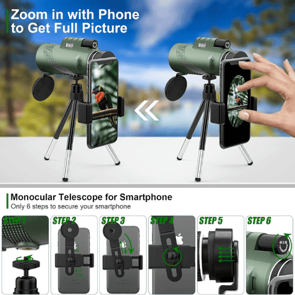 Davy | Compact 600x Ultra-Zoom Monocular | HD Lens, Lightweight & Perfect for Hiking, Birdwatching, and Sports Events
