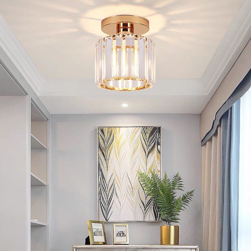 Davy | Brass & Crystal Flush Mount Light – Compact Square Design