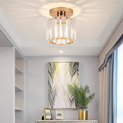 Davy | Brass & Crystal Flush Mount Light – Compact Square Design