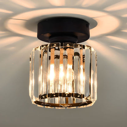 Davy | Brass & Crystal Flush Mount Light – Compact Square Design