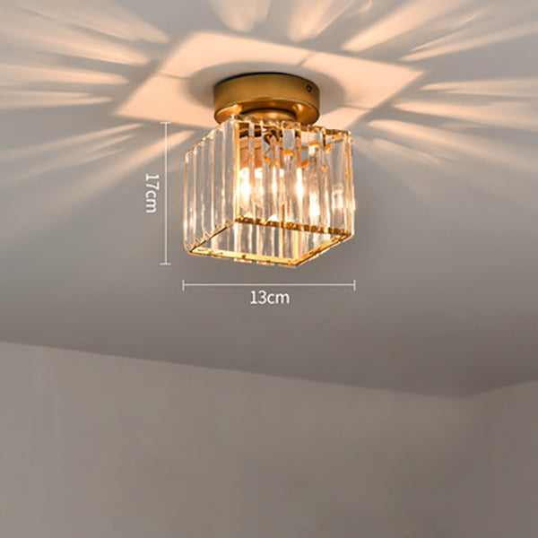 Davy | Brass & Crystal Flush Mount Light – Compact Square Design