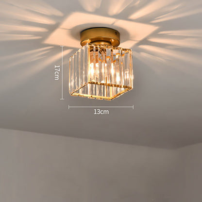 Davy | Brass & Crystal Flush Mount Light – Compact Square Design