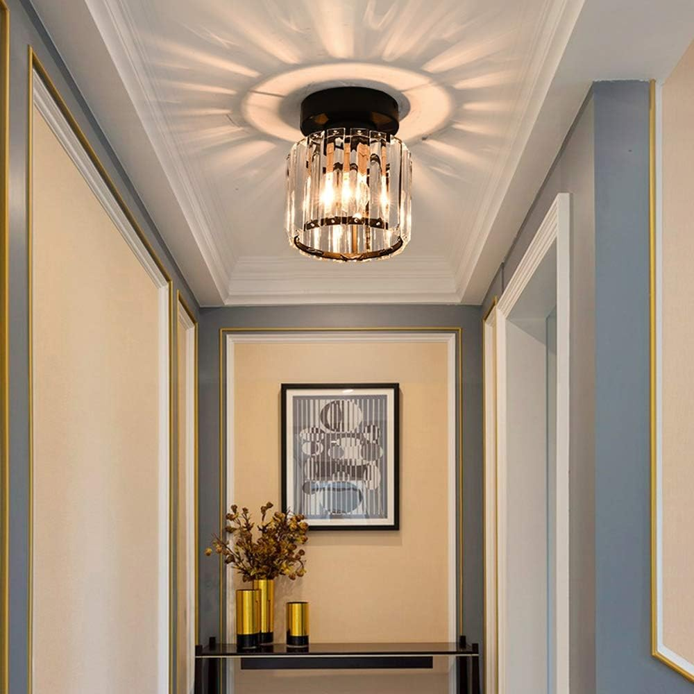 Davy | Brass & Crystal Flush Mount Light – Compact Square Design