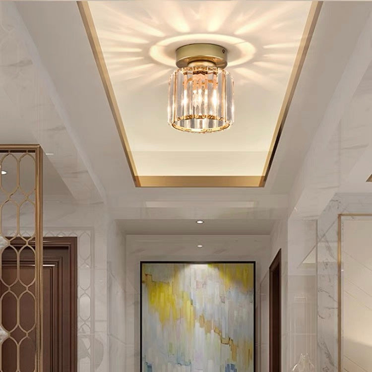 Davy | Brass & Crystal Flush Mount Light – Compact Square Design