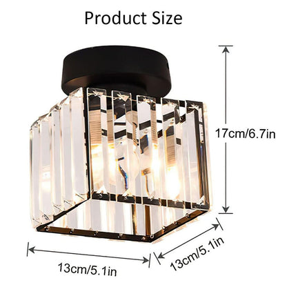 Davy | Brass & Crystal Flush Mount Light – Compact Square Design