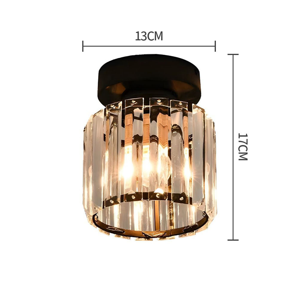 Davy | Brass & Crystal Flush Mount Light – Compact Square Design