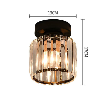 Davy | Brass & Crystal Flush Mount Light – Compact Square Design
