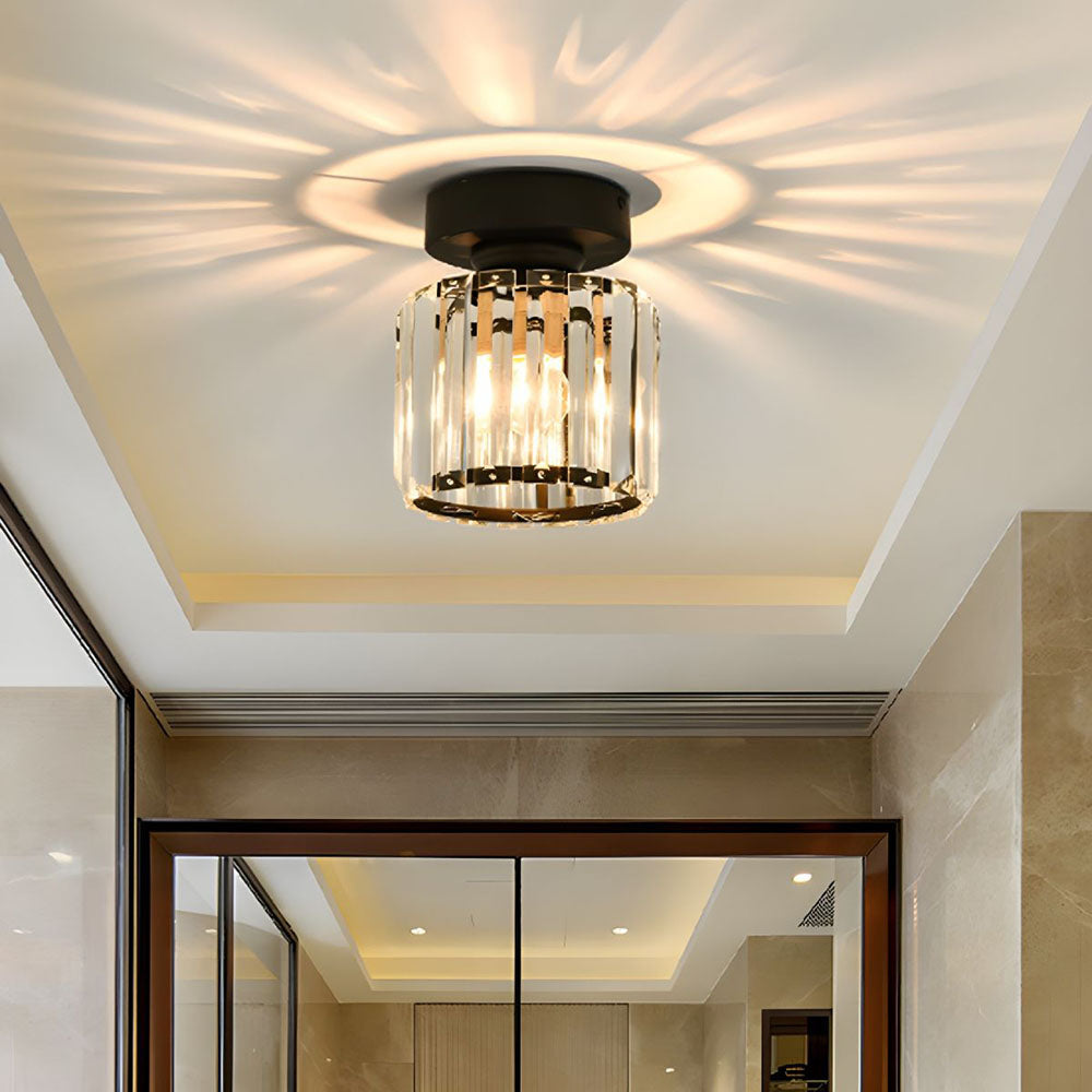 Davy | Brass & Crystal Flush Mount Light – Compact Square Design