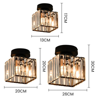 Davy | Brass & Crystal Flush Mount Light – Compact Square Design