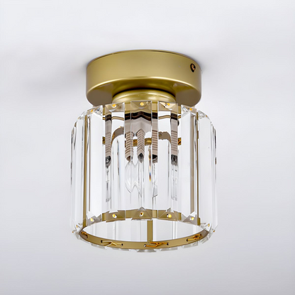 Davy | Brass & Crystal Flush Mount Light – Compact Square Design