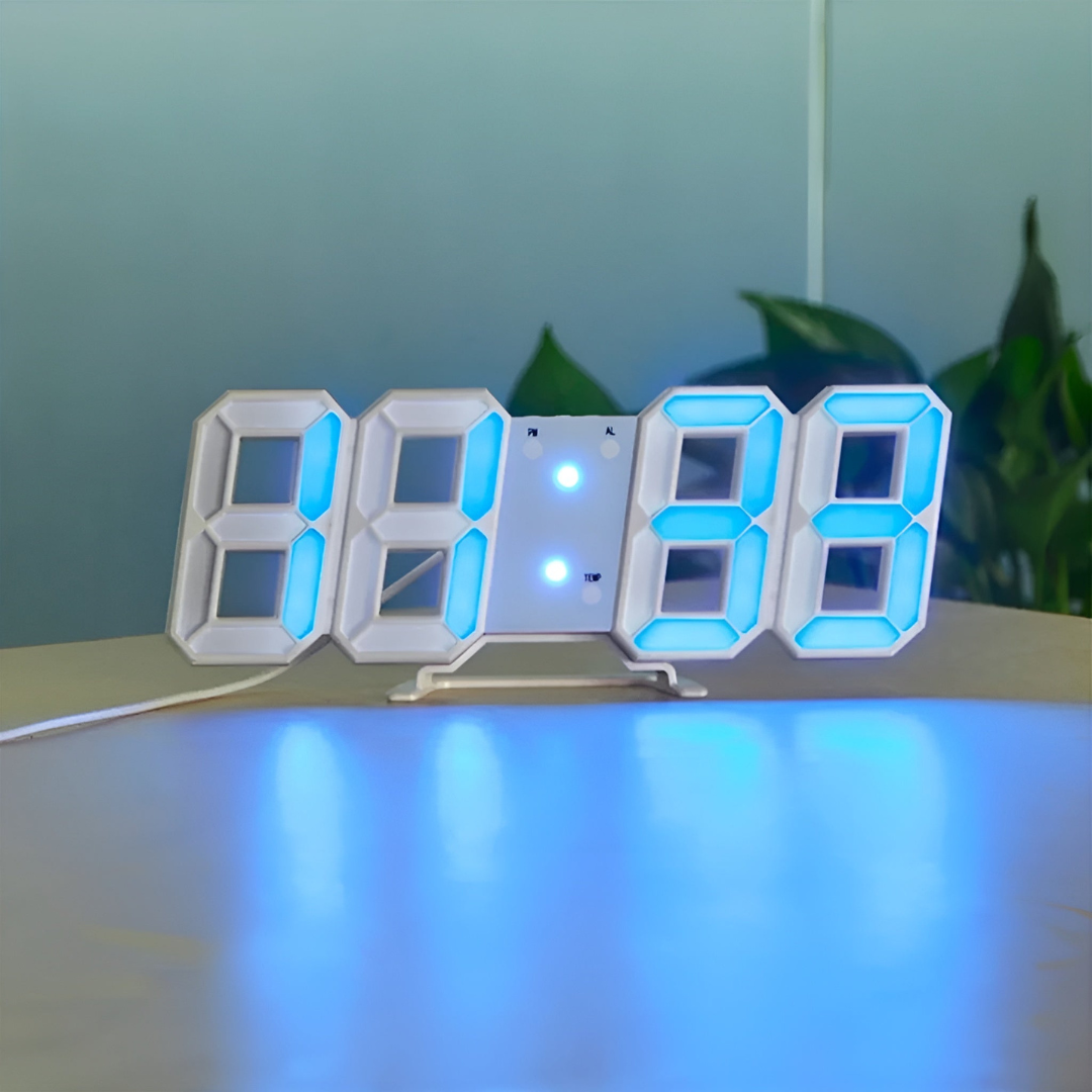 Davy | Modern 3D LED Wall Clock with Digital Time Display